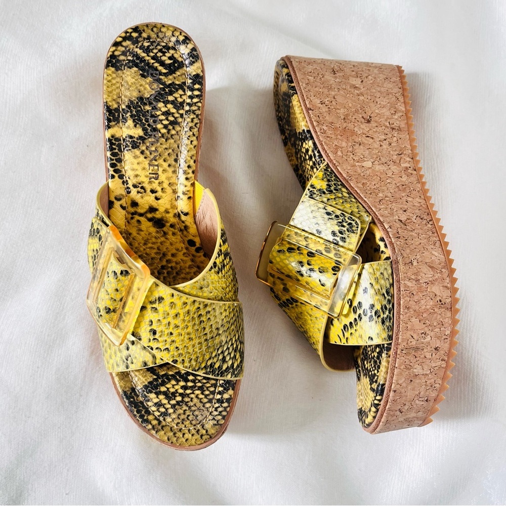 Donald J Pliner Sabrina yellow Python Snake print cork wedge sandals size 8.5